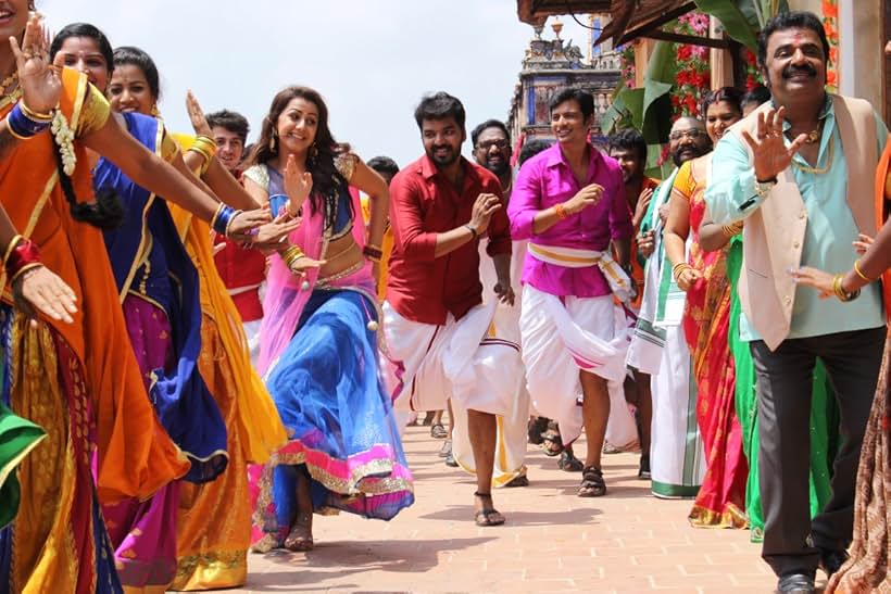 Santhana Bharathi, Jai, Jiiva, VTV Ganesh, and Nikki Galrani in Kalakalappu 2 (2018)