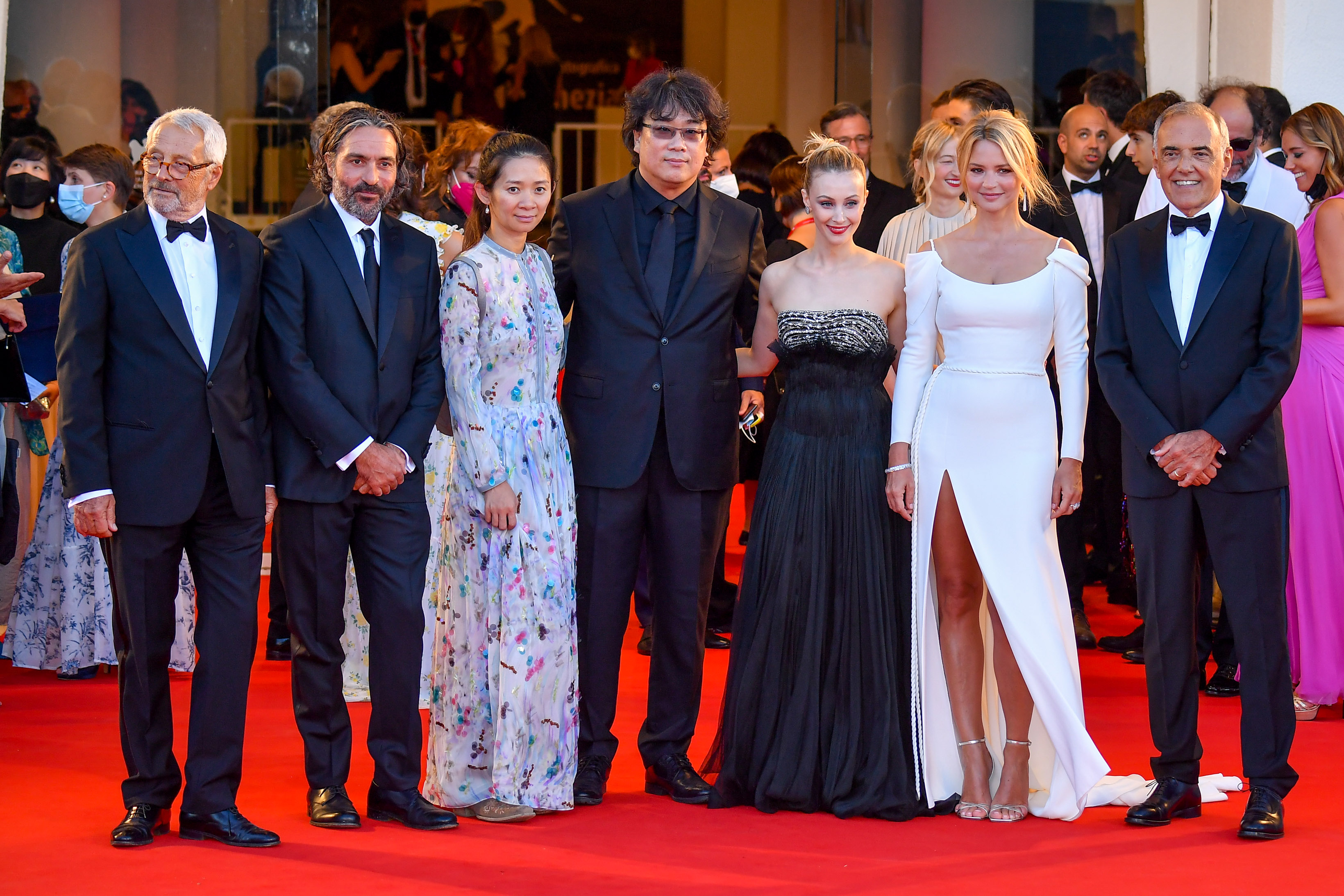 Bong Joon Ho, Saverio Costanzo, Sarah Gadon, Alberto Barbera, Virginie Efira, and Chloé Zhao at an event for Parallel Mothers (2021)