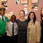 Cast members (L-R) Byron Kumbula, Olutunji Ebun-Cole, director Steph Green,   Norma Sheahan and producer Tamara Anghie from the nominated film "New Boy", pose during a reception for the Oscar nominated short films