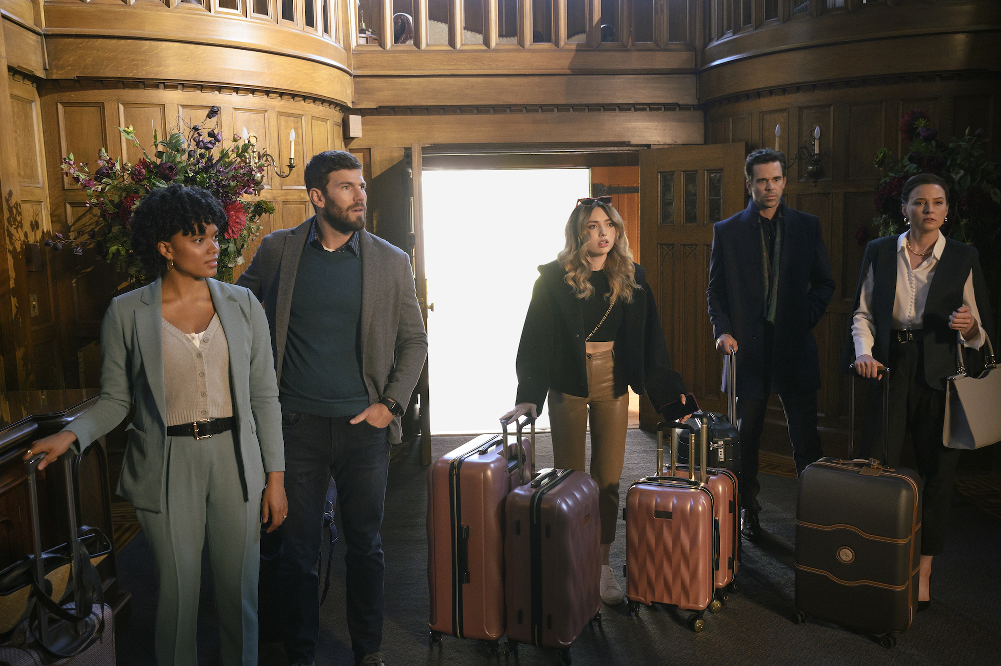 Rachel Nichols, David Walton, Peyton List, Austin Stowell, and Briana Middleton in The Inheritance (2024)