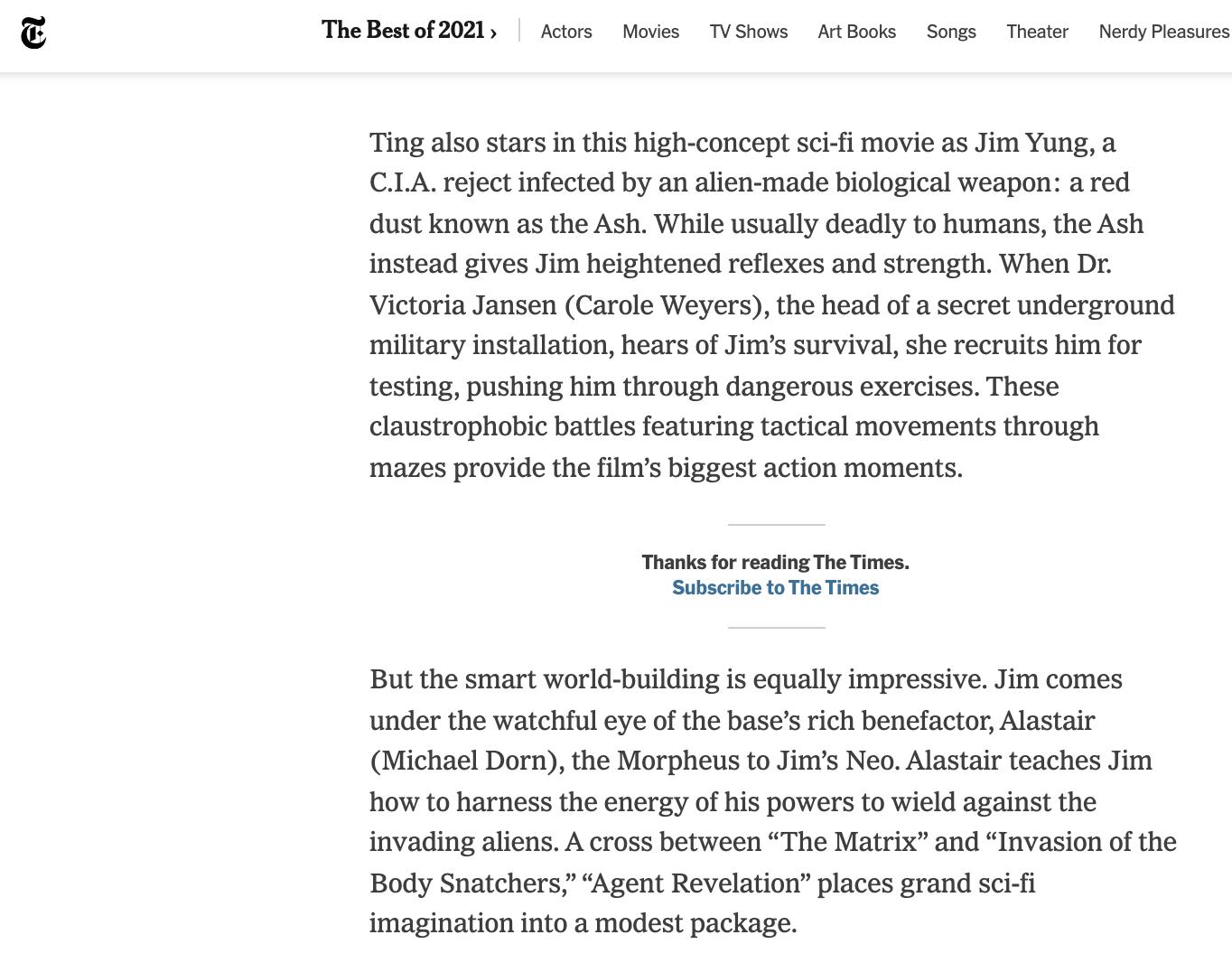 New York Times recommendation - Agent Revelation