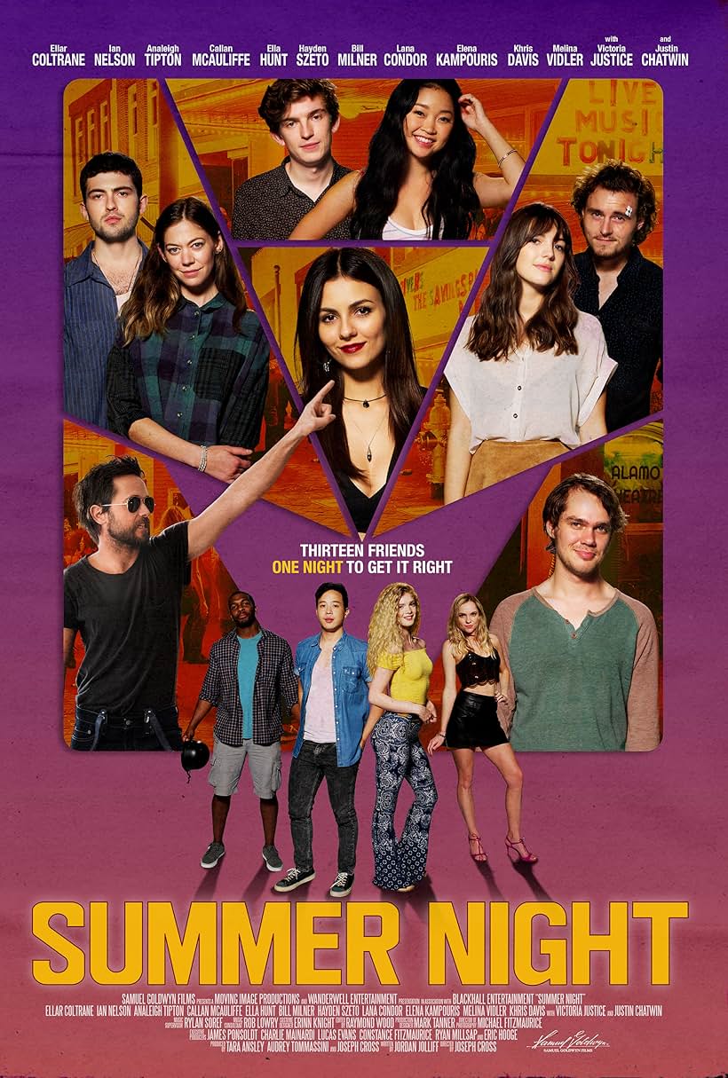 Justin Chatwin, Joseph Cross, Ellar Coltrane, Victoria Justice, Bill Milner, Callan McAuliffe, Lio Tipton, Ian Nelson, Ella Hunt, Elena Kampouris, Hayden Szeto, Melina Vidler, Lana Condor, and Khris Davis in Summer Night (2019)