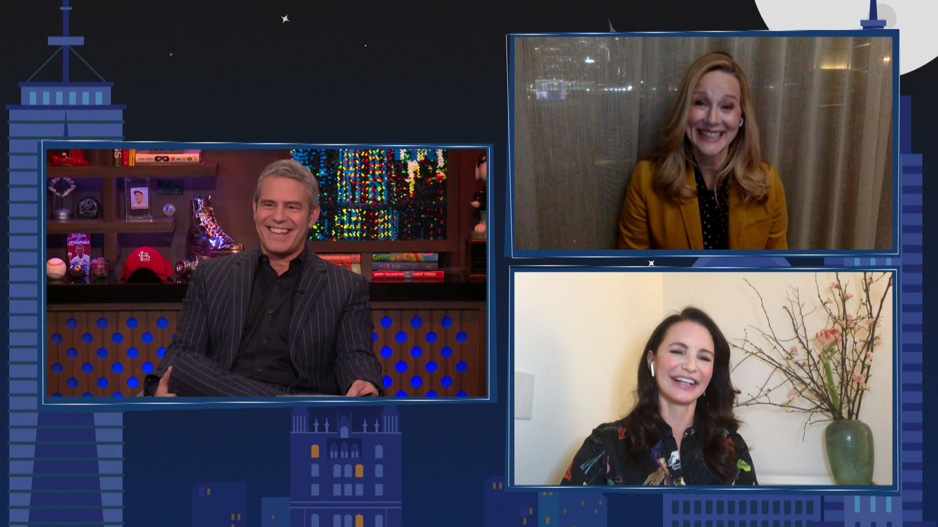 Laura Linney, Kristin Davis, and Andy Cohen in Kristin Davis & Laura Linney (2022)