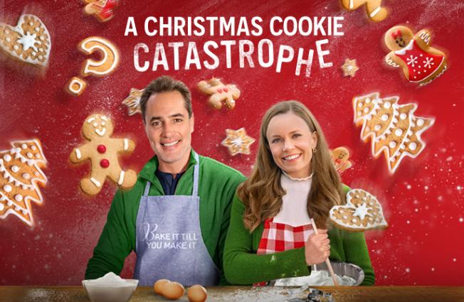 Victor Webster and Rachel Boston in A Christmas Cookie Catastrophe (2022)