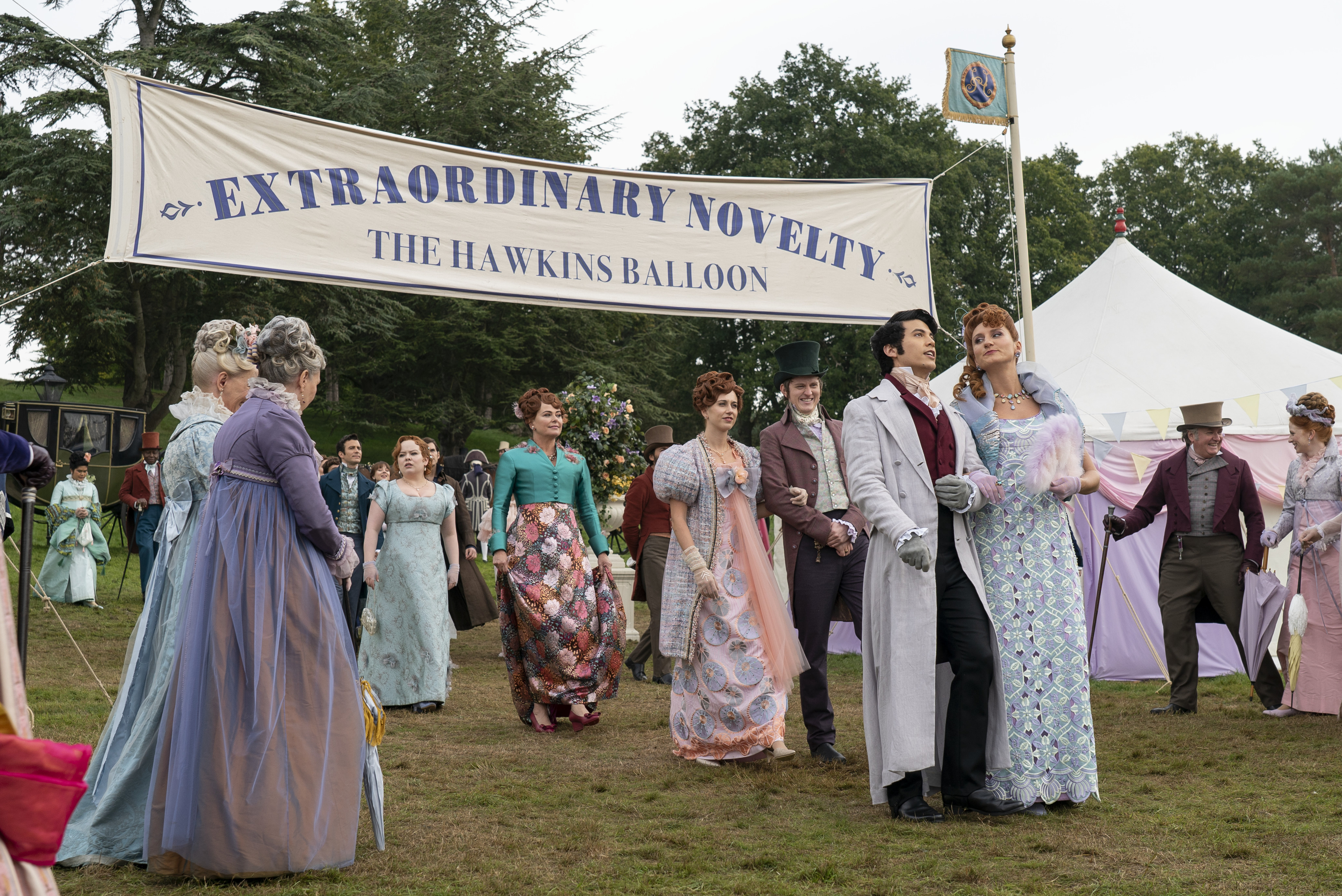 Polly Walker, James Phoon, Nicola Coughlan, Bessie Carter, Luke Thompson, Lorn Macdonald, Harriet Cains, and Claudia Jessie in Forces of Nature (2024)