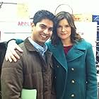 Vandit Bhatt on the set of The Michael J Fox Show with Betsy Brandt