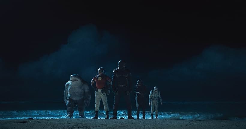 Sylvester Stallone, Steve Agee, Idris Elba, John Cena, David Dastmalchian, and Daniela Melchior in The Suicide Squad (2021)