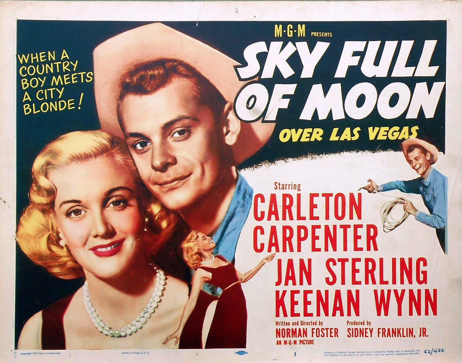 Jan Sterling, Carleton Carpenter, and Keenan Wynn in Sky Full of Moon (1952)