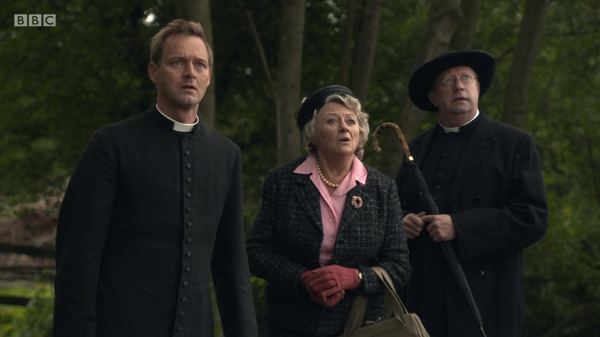 Sorcha Cusack, Rod Hallett, and Mark Williams in Father Brown (2013)