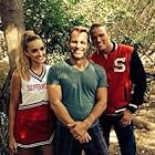 Brianne Howey, Anthony Meindl, and Anthony Meindl on set of Super Novas