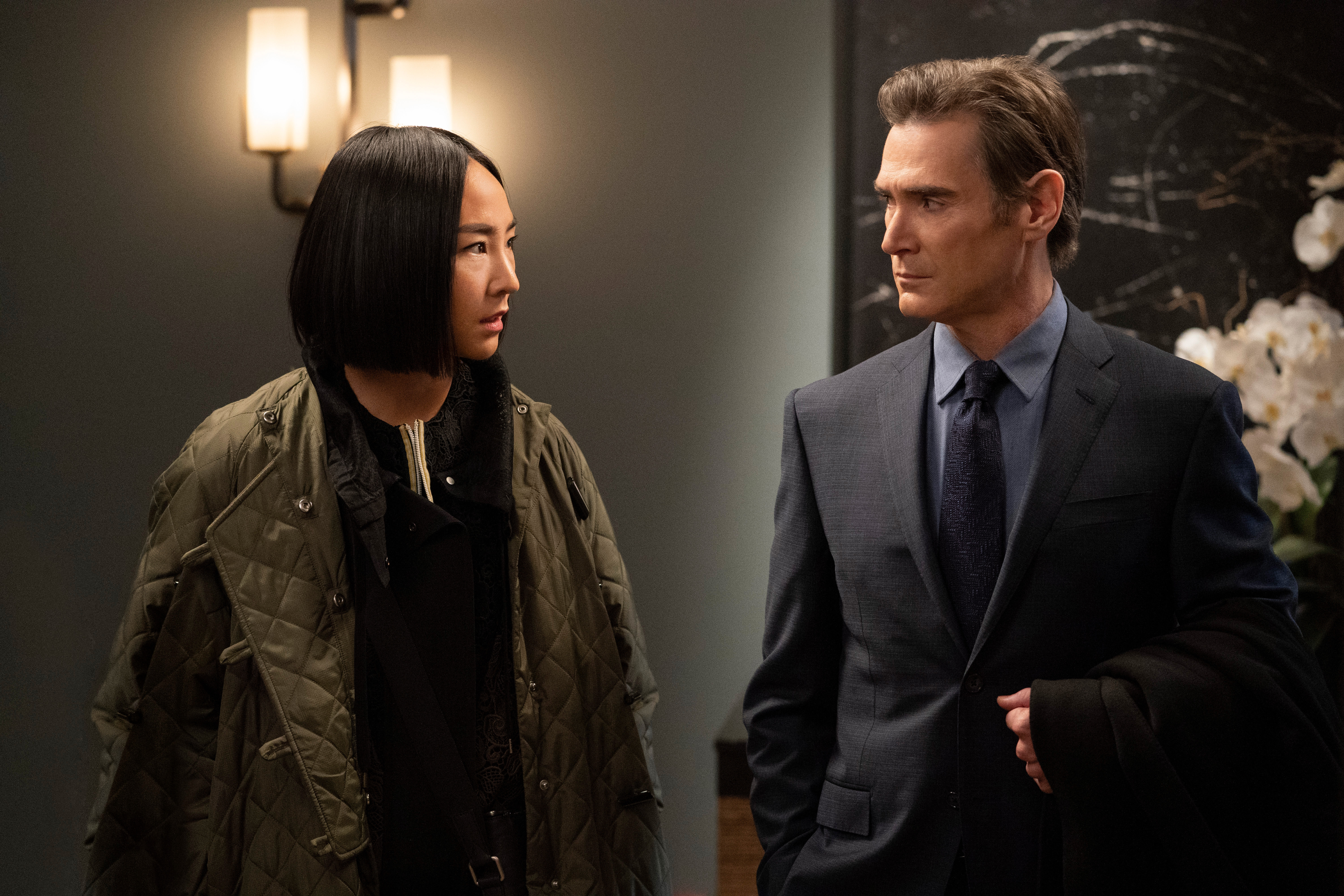 Billy Crudup and Greta Lee in The Morning Show (2019)