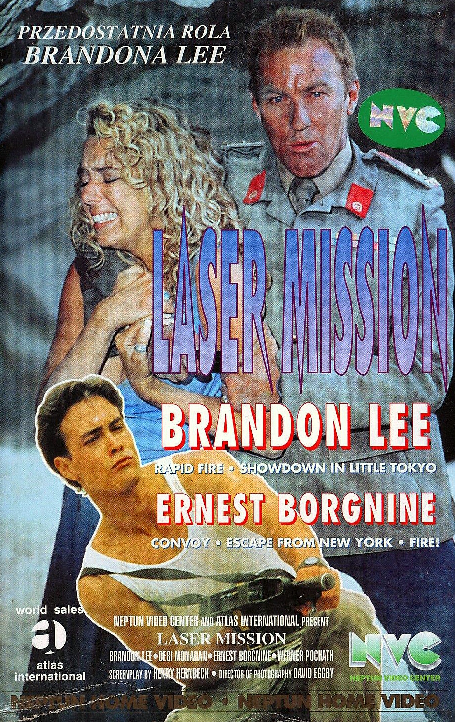 Ernest Borgnine, Brandon Lee, and Debi A. Monahan in Laser Mission (1989)