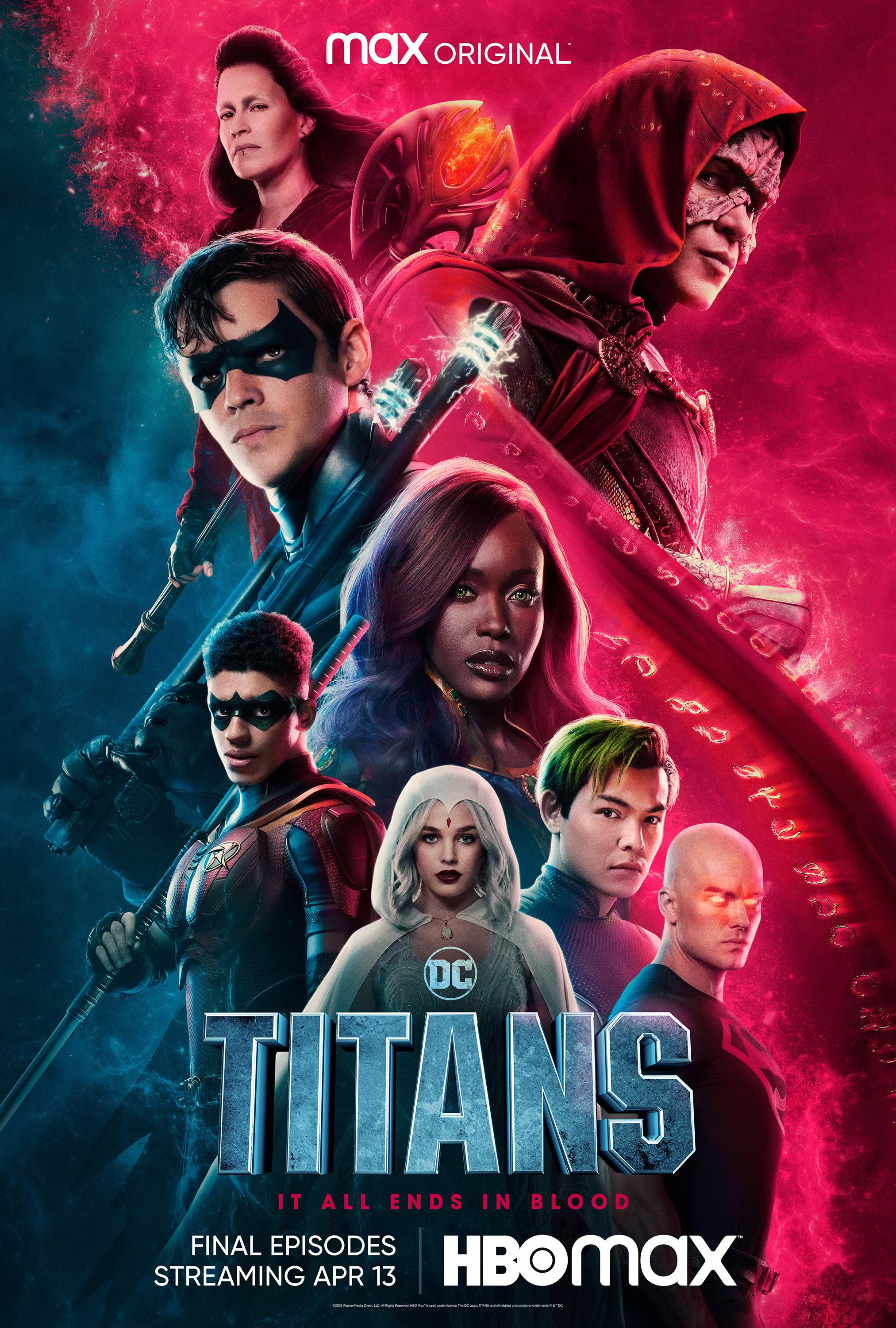 Franka Potente, Joseph Morgan, Jay Lycurgo, Anna Diop, Ryan Potter, Brenton Thwaites, Joshua Orpin, and Teagan Croft in Titans (2018)