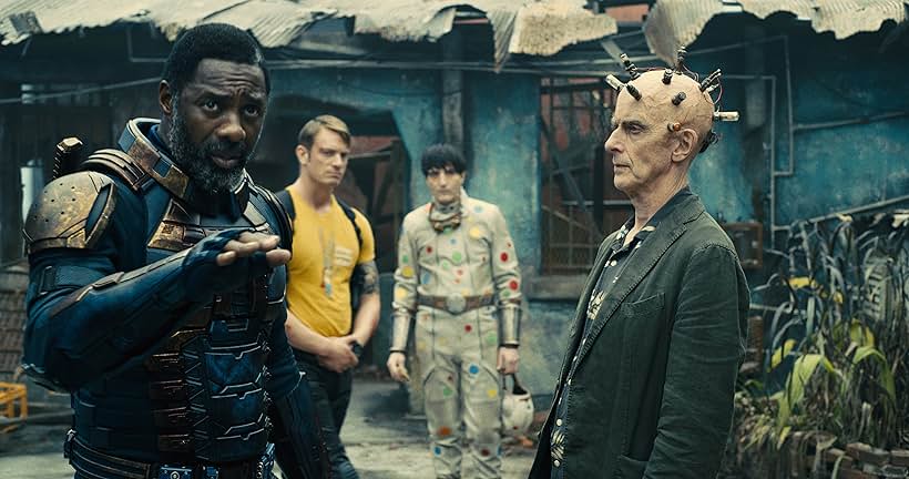 Peter Capaldi, Idris Elba, Joel Kinnaman, and David Dastmalchian in The Suicide Squad (2021)