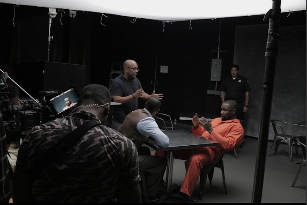 Trey w Michael Jai White and Darrin Henson on the set of ' The Family Business'