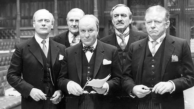 Peter Barkworth, Robert Hardy, Eric Porter, Peter Vaughan, and Edward Woodward in Winston Churchill: The Wilderness Years (1981)