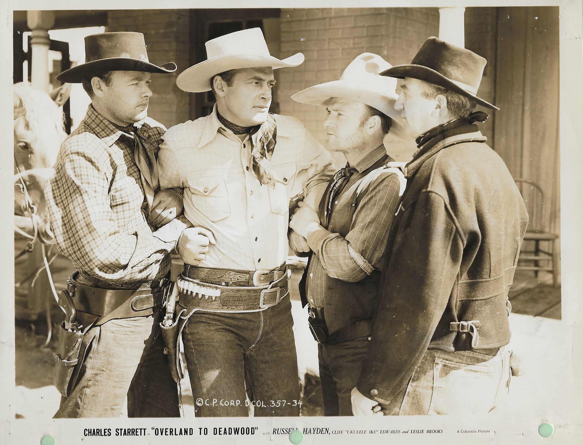 Art Mix, Charles Starrett, and Francis Walker in Overland to Deadwood (1942)