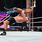Paul Heyman, Brock Lesnar, and Trevor Mann in WWE Super Show-Down (2020)