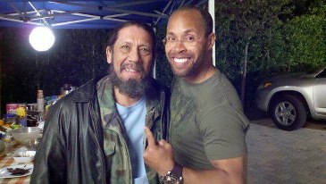 Erik Betts as "Terence" with Danny Trejo on the set of Bad Ass