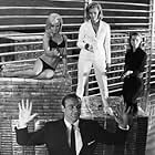 Sean Connery, Honor Blackman, Shirley Eaton, and Tania Mallet in Goldfinger (1964)