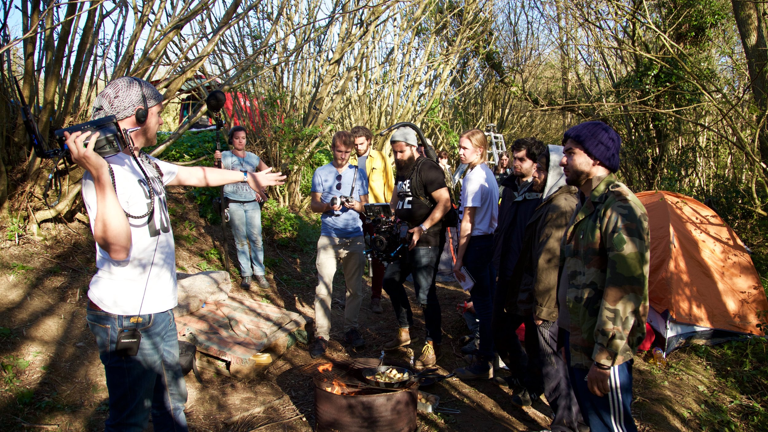 Oksijan BTS of Edward Watts directing DOP Michael Paleodimos and other cast, crew on set.