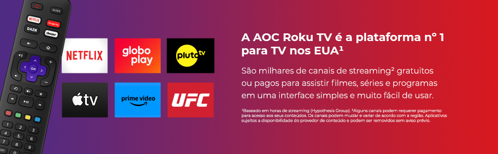 aoc roku tv, tv 43, tv full hd, smart tv, assistente de voz, hdmi, qualidade tv, design fino