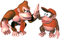 Donkey Kong and Diddy Kong high-five.