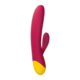 Romp Jazz pink and yellow rabbit vibrator on white background