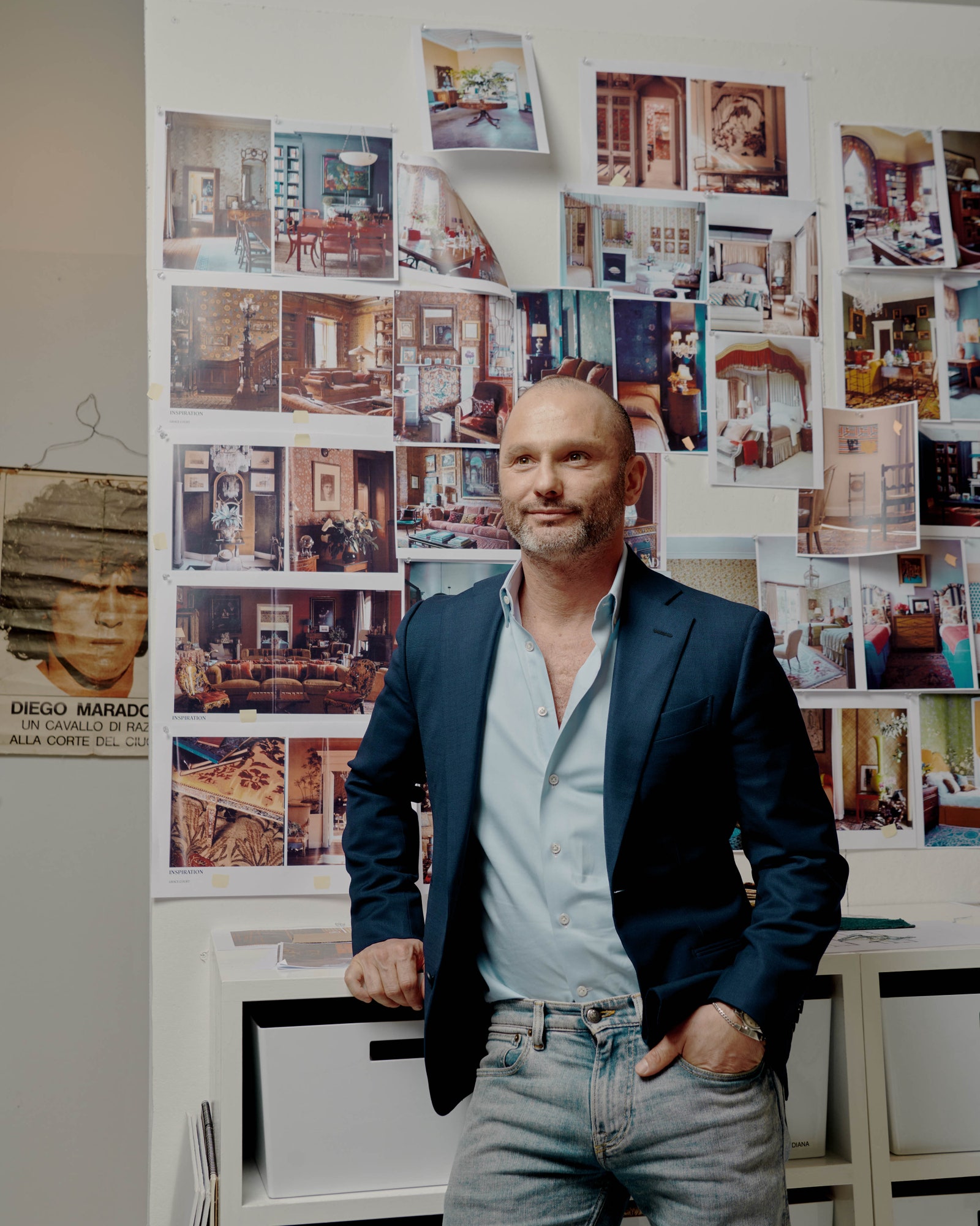 The designer Billy Cotton posing for a portrait in his Manhattan studio.