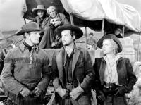 THE TEXANS, Randolph Scott, Robert Cummings, Joan Bennett, May Robson (back right), 1938