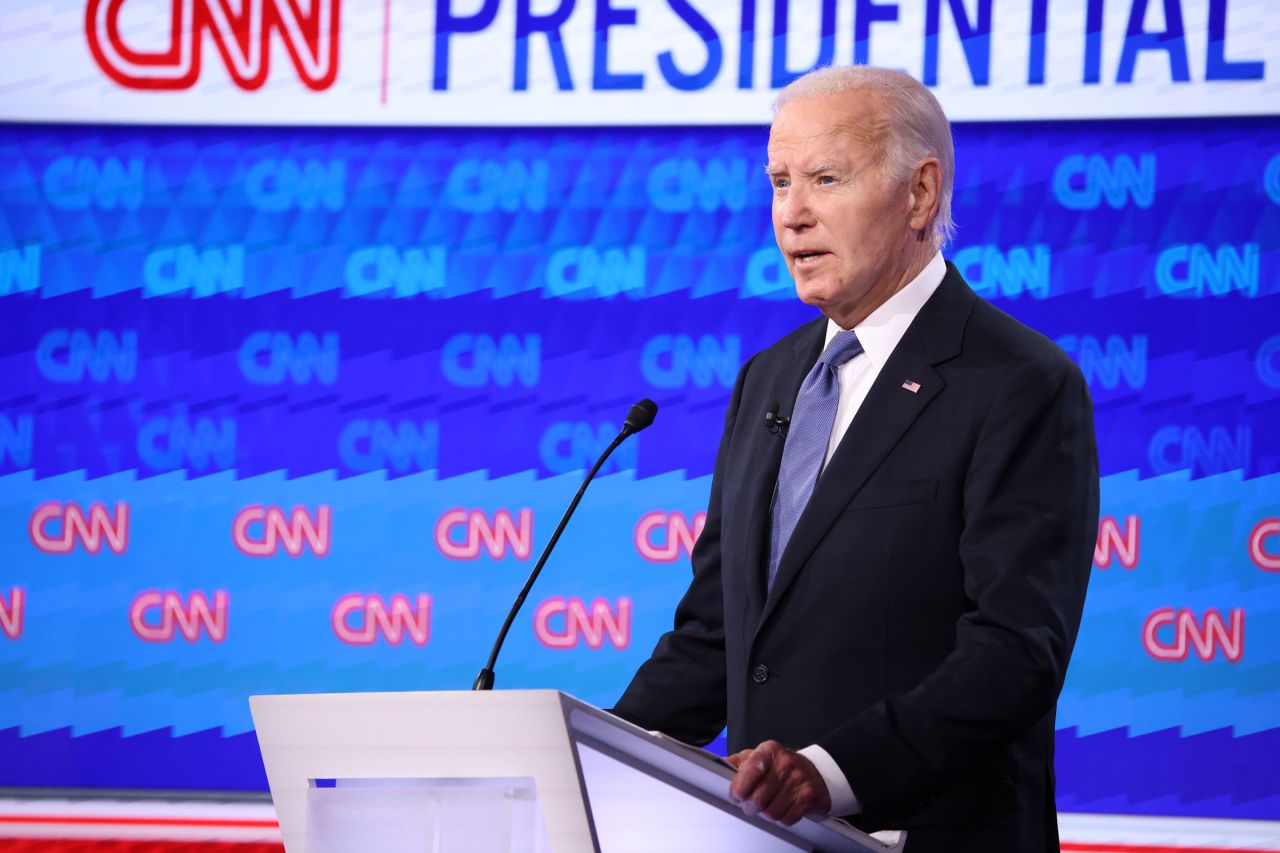 Biden speaks during the CNN Presidential Debate on Thursday. 