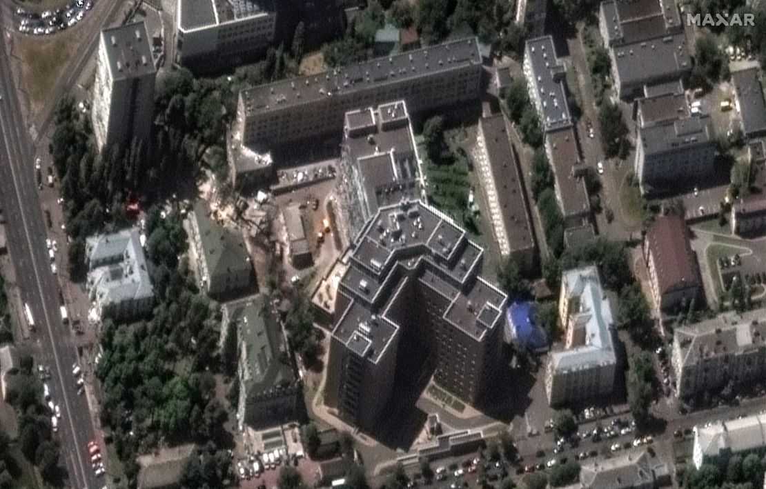 Closer view of damage to Okhmatdyt hospital in Kyiv, Ukraine, on July 9.