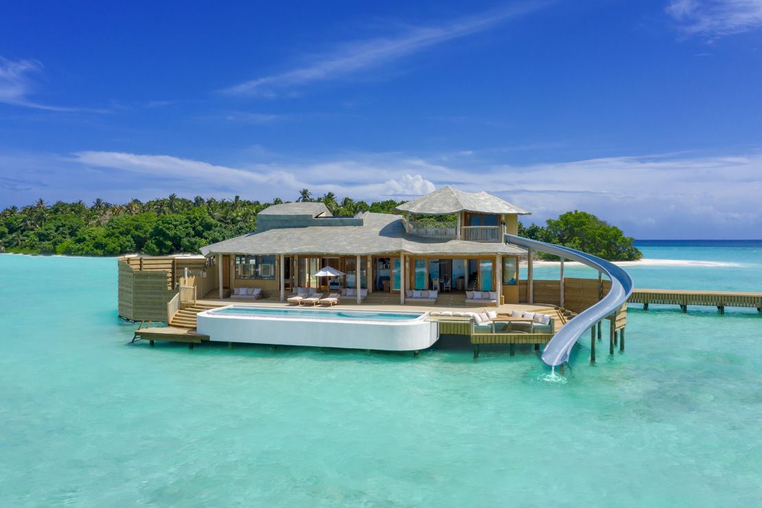 An overwater bungalow at Soneva Fushi