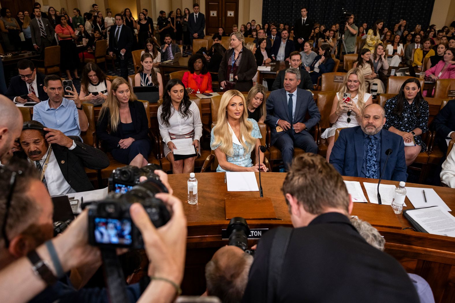 Actress and child welfare advocate Paris Hilton arrives to testify at a House committee meeting in Washington, DC, on Wednesday, June 26. <a href="https://www.cnn.com/2024/06/26/entertainment/paris-hilton-house-committee-hearing-child-welfare/index.html">The hearing</a> was focused on foster care and the reauthorization of Title IV-B of the Social Security Act, which provides resources to states to promote child welfare. Hilton has previously said that she experienced physical and emotional abuse at a boarding school for troubled teens.