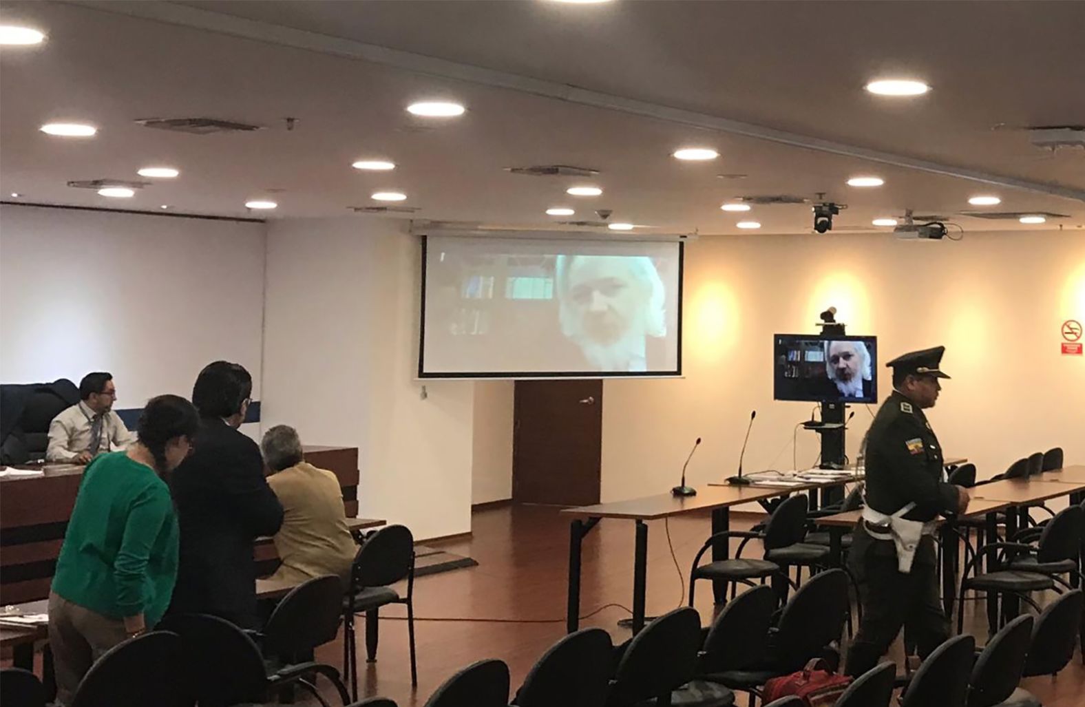 Assange was seen for the first time in months during a hearing via teleconference in Quito, Ecuador, in October 2018. The hearing was then postponed due to translation difficulties.