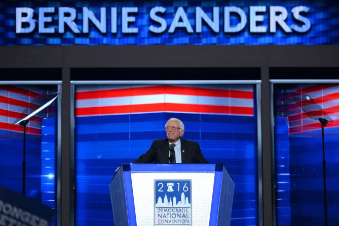Sanders <a href="http://www.cnn.com/2016/07/25/politics/bernie-sanders-democratic-national-convention-speech/" target="_blank">addresses delegates</a> on the first day of the Democratic National Convention in July 2016.