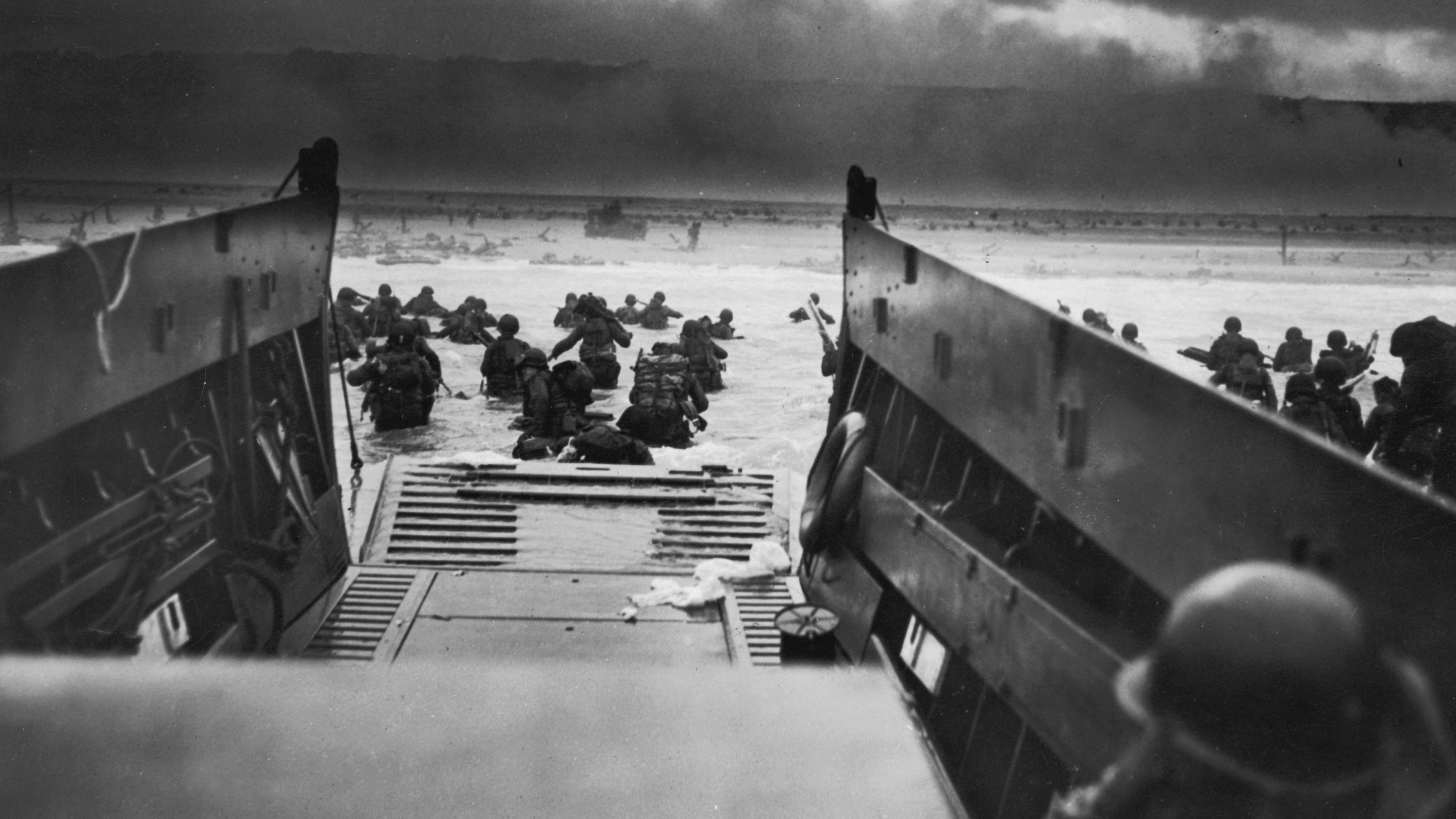 American troops storm the beaches of Normandy, France, on June 6, 1944.