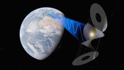 An illustration of the UK-designed CASSIOPeiA solar power satellite. Space-based solar power involves harvesting sunlight from Earth orbit then beaming it down to the surface where it is needed.