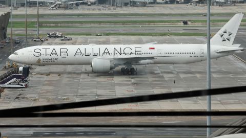 Singapore Airlines aircraft for flight SQ321 is parked on the tarmac after an emergency landing at Suvarnabhumi International Airport, in Bangkok.