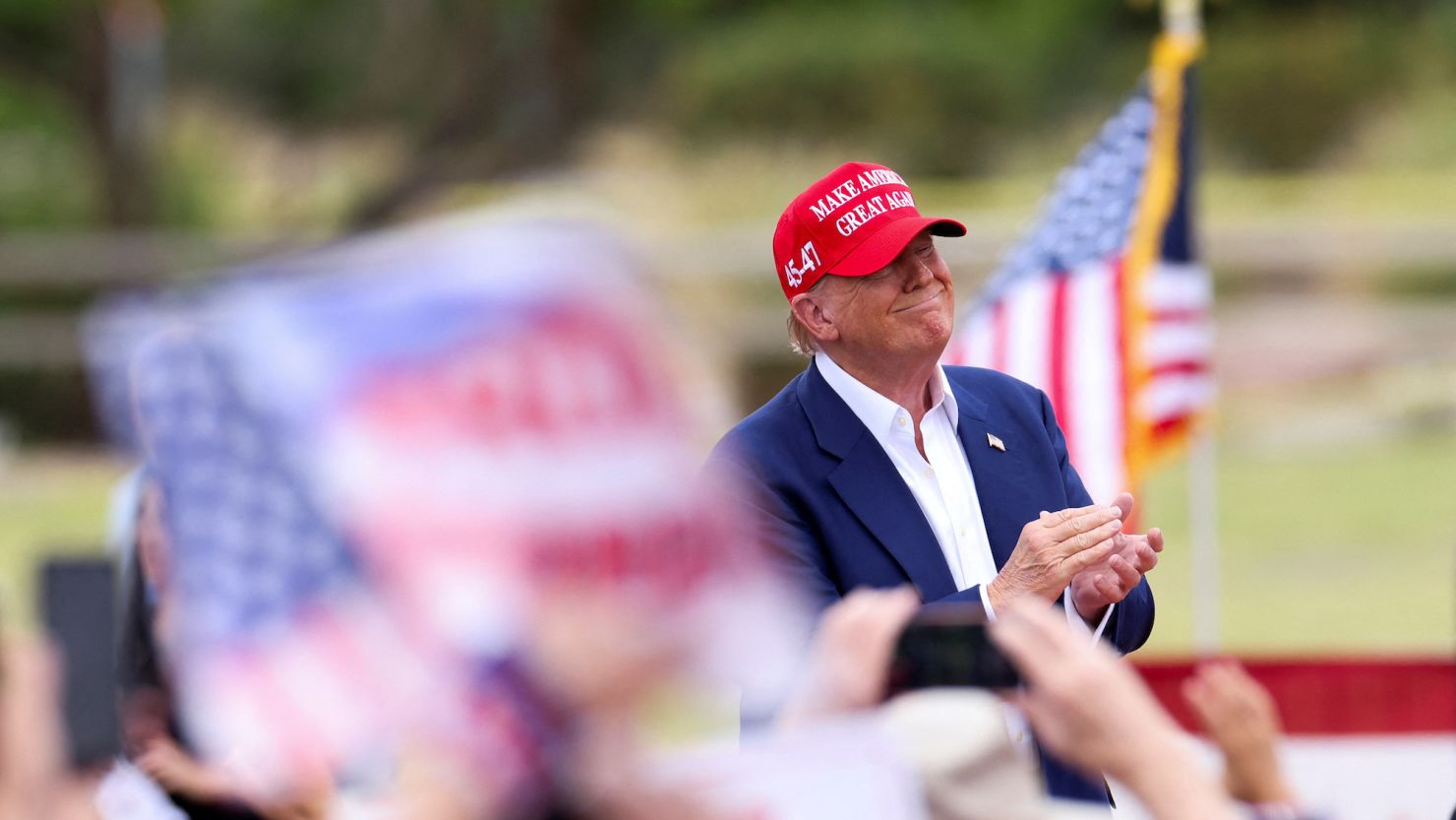 Republican presidential candidate and former President Donald Trump reacts during a campaign event, in Las Vegas, Nevada, on June 9, 2024. REUTERS/Brendan McDermid