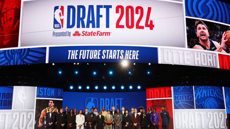 Jun 26, 2024; Brooklyn, NY, USA; The 2024 NBA draft class poses for photos before the first round of the 2024 NBA Draft at Barclays Center. Mandatory Credit: Brad Penner-USA TODAY Sports