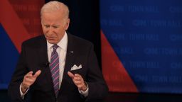 US President Joe Biden at CNN's Presidential Town Hall with Joe Biden in Baltimore, Maryland, on October 21, 2021.