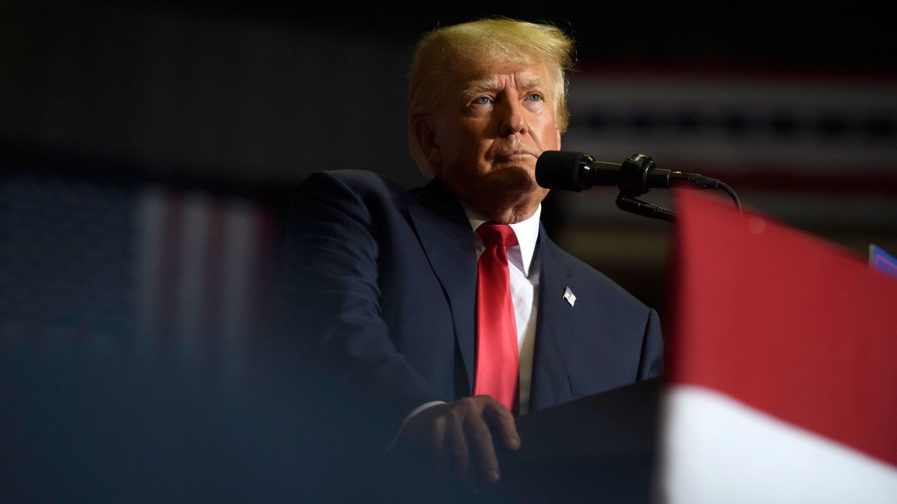 Former President Donald Trump speaks at a Save America Rally to support Republican candidates running for state and federal offices in the state at the Covelli Centre on September 17, 2022 in Youngstown, Ohio. Republican Senate Candidate JD Vance and Rep. Jim Jordan (R-OH) spoke to supporters along with former President Trump.