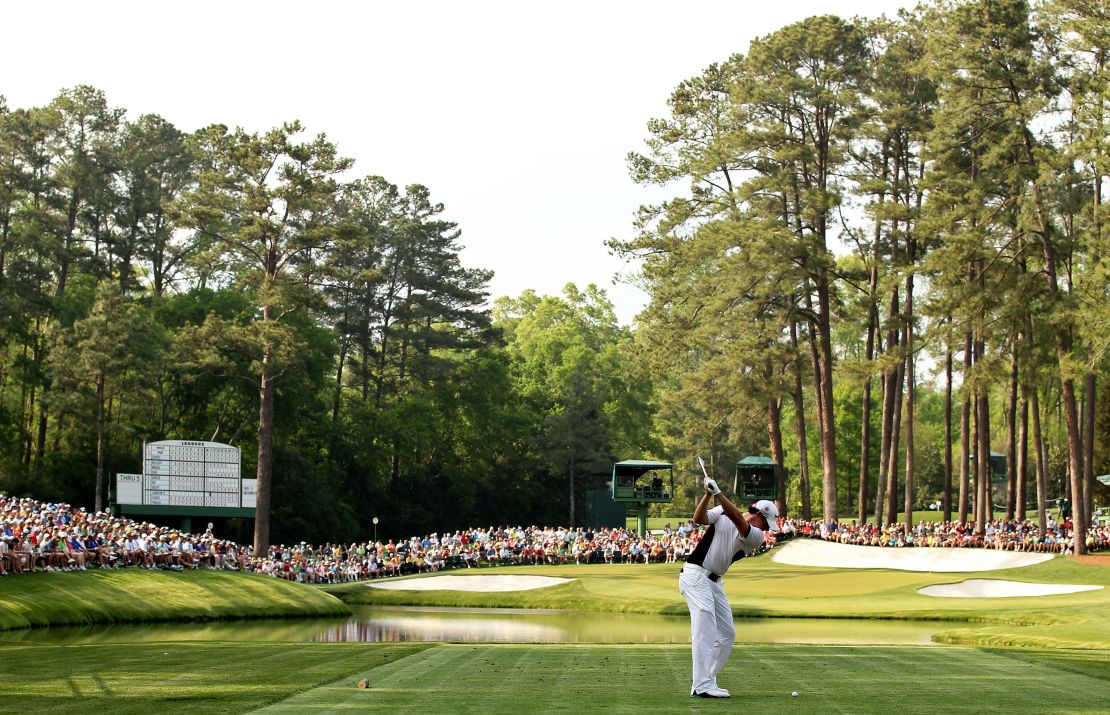 McIlroy drives from the 16th tee during his second round.