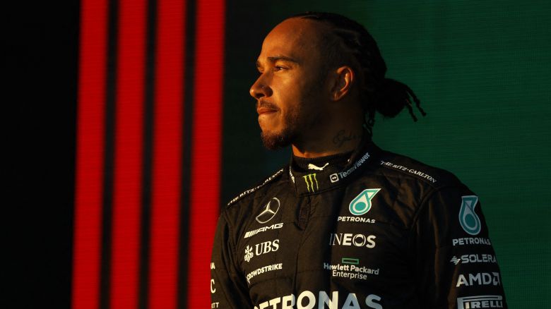 Formula One F1 - Australian Grand Prix - Melbourne Grand Prix Circuit, Melbourne, Australia - April 2, 2023
Mercedes' Lewis Hamilton celebrates his second placed finish on the podium REUTERS/Darrian Traynor