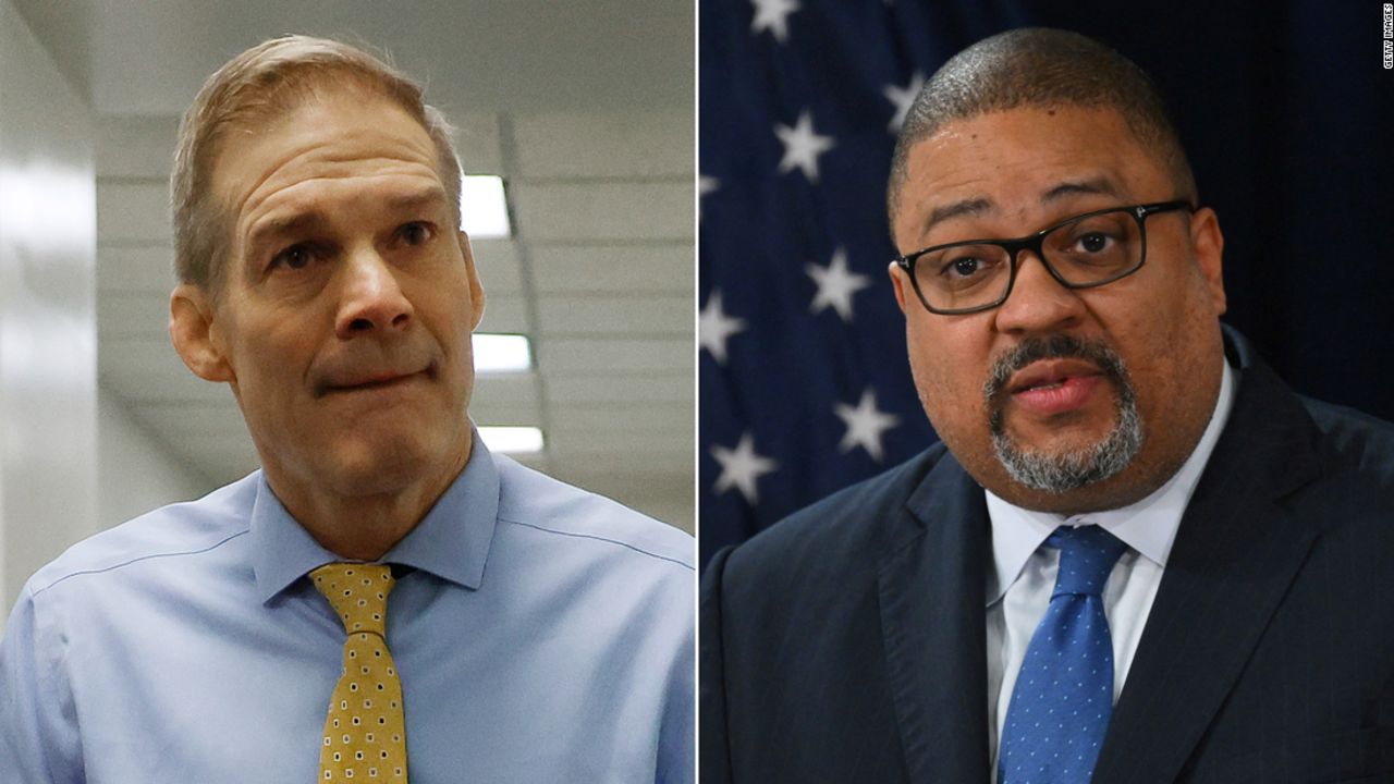 US Rep. Jim Jordan, left, and Manhattan District Attorney Alvin Bragg