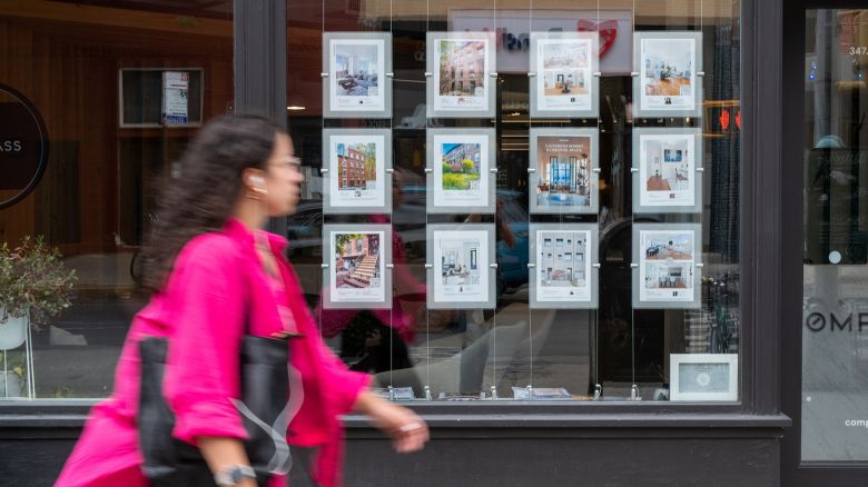 Rental apartments are displayed in a realtor's office window on July 26, 2022 in the Brooklyn borough of New York City.