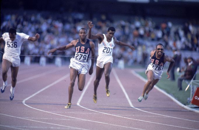 Two-time Olympic gold medalist <a href="https://www.cnn.com/2023/06/06/sport/jim-hines-sprinter-death-spt-intl/index.html" target="_blank">Jim Hines</a>, second from left, died June 3 at the age of 76, according to World Athletics. In 1968, Hines became the first man to run the 100 meters in under 10 seconds.