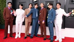 LAS VEGAS, NEVADA - APRIL 03: BTS attends the 64th Annual GRAMMY Awards at MGM Grand Garden Arena on April 03, 2022 in Las Vegas, Nevada. (Photo by Amy Sussman/Getty Images)