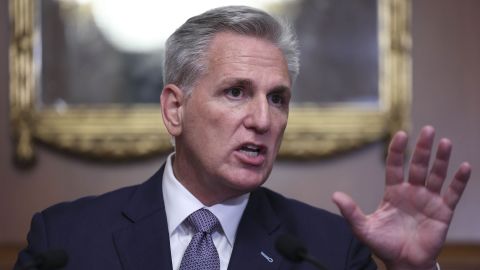 WASHINGTON - SEPTEMBER 30: House Speaker Kevin McCarthy (R-CA) speaks during for a press conference after the House passed a continuing resolution that would fund the government for 45 days on Saturday, September 30, 2023 on Capitol Hill. (Photo by Tom Brenner for The Washington Post via Getty Images)